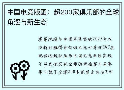 中国电竞版图：超200家俱乐部的全球角逐与新生态